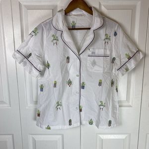 Printfresh S HousePlants Pajamas Sleep Shirt Top Embroidered Anthropologie White